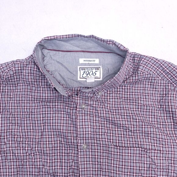 Jos A Bank Tartan Flannel Casual Long Sleeve Button Up Shirt Mens Size L Maroon - Picture 1 of 10